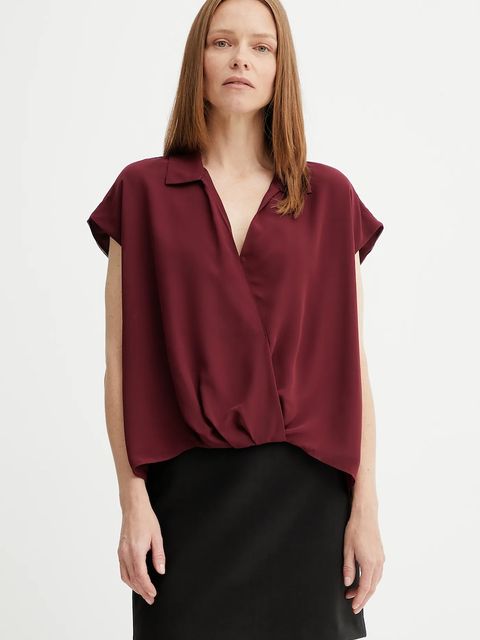 Calvin Klein bluzka damska kolor bordowy gładka LV044C199G - zdjęcie produktu nr 1