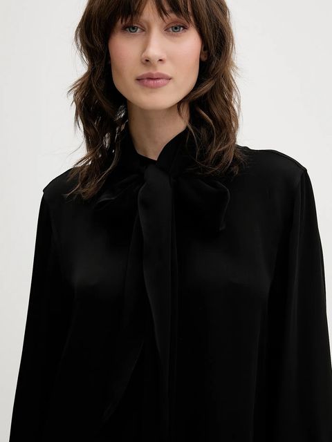 HUGO koszula damska kolor czarny regular z wiązanym dekoltem 50550779