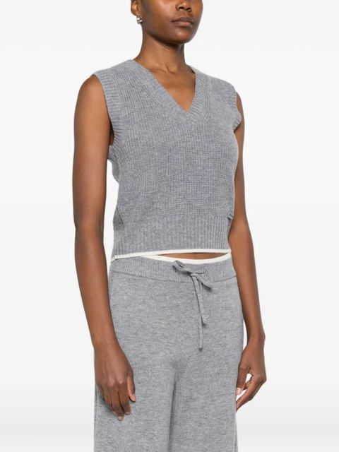 PINKO V-neck ribbed vest - Grey - zdjęcie produktu nr 2