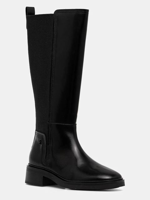 Tommy Hilfiger kozaki skórzane TH MINIMAL ABRASIVATO LONG BOOT damskie kolor czarny na słupku FW0FW08979 - zdjęcie produktu nr 1
