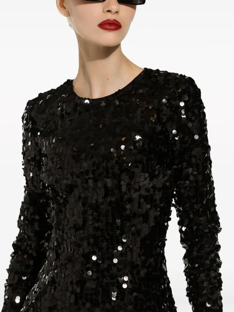 Dolce & Gabbana sequin-embellished long-sleeve minidress - Black