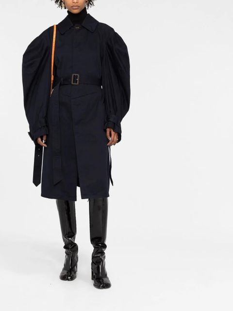 Balenciaga Twisted puff-sleeves cotton trench coat - Blue