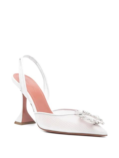 Amina Muaddi Begum mesh embellishment sling pump - White - zdjęcie produktu nr 2