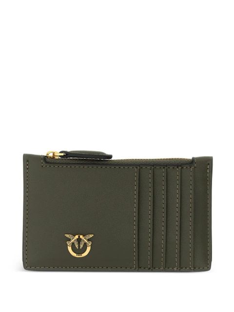 PINKO Airone leather logo-plaque card holder - Green