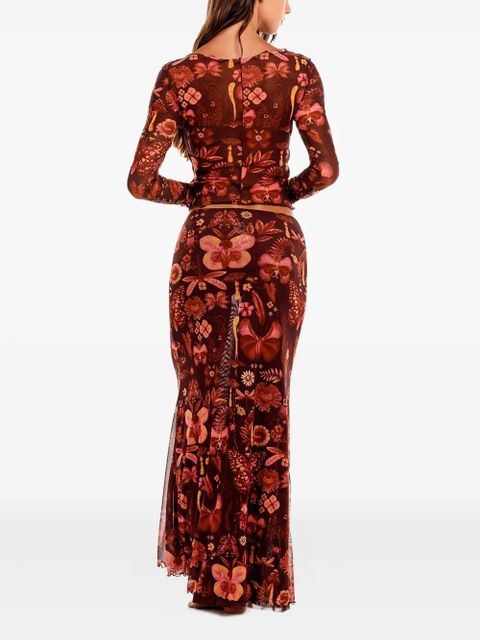 Agua By Agua Bendita Brace floral-print ruffled maxi skirt - Red