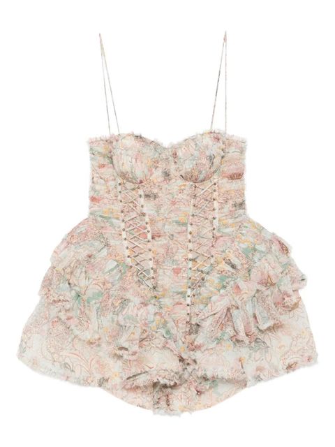 ZIMMERMANN ruffled lace-up mini dress - Neutrals - zdjęcie produktu nr 1