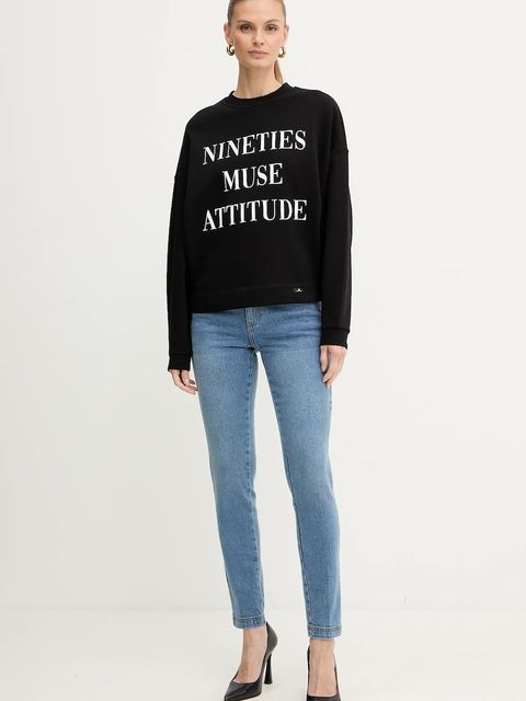 Elisabetta Franchi bluza bawełniana damska kolor czarny z nadrukiem MD01D56E2