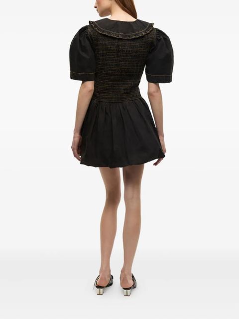 GANNI smocked dress with puff sleeves - Black