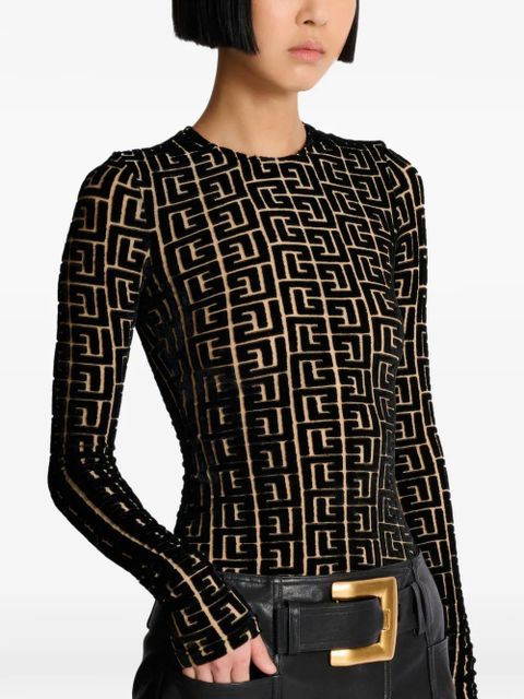 Balmain monogram-pattern velvet top - Black