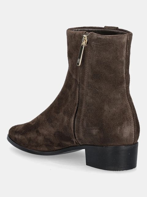 Tommy Hilfiger botki zamszowe TH SUEDE POINTY ZIP BOOTIE damskie kolor brązowy na słupku FW0FW08981