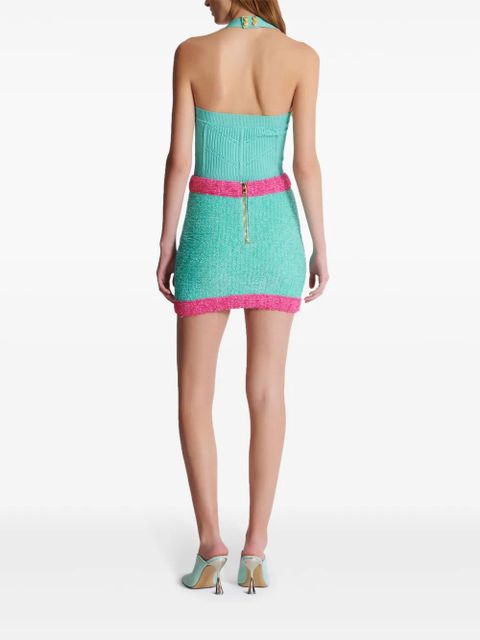 Balmain button-embellished bouclé mini skirt - Blue