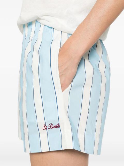 MC2 Saint Barth striped embroidered-logo shorts - Blue