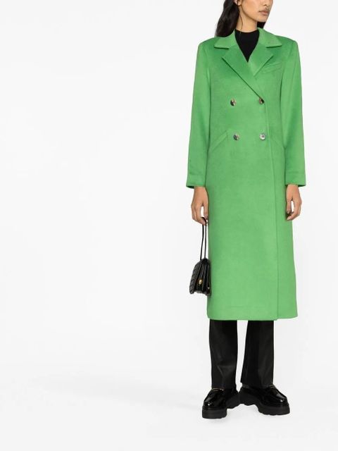 GANNI double-breasted button-fastening coat - Green