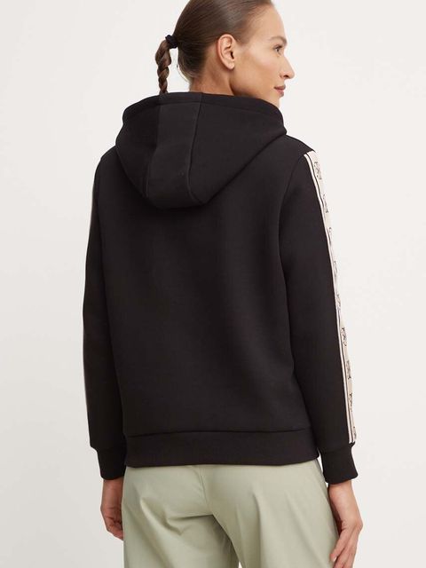 Guess bluza CARLA damska kolor czarny z kapturem z aplikacją V4YQ11 KB3P2