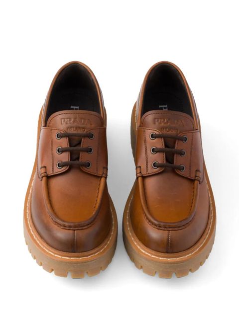 Prada 45mm lace-up leather loafers - Brown