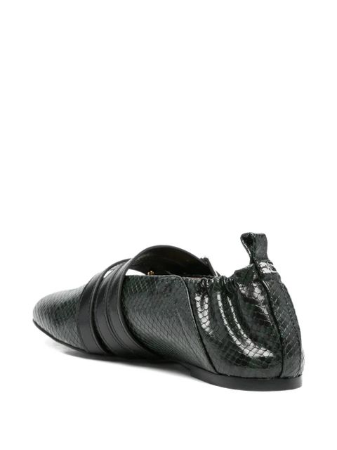 GANNI buckled snake-effect flat pumps - Green