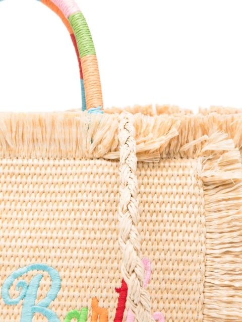 MC2 Saint Barth embroidered-logo frayed tote bag - Neutrals