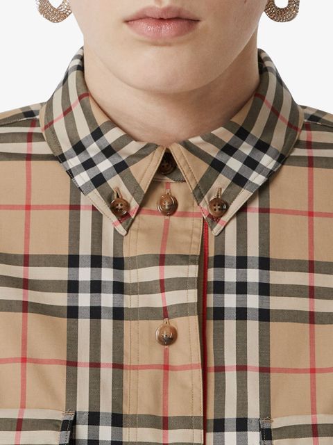 Burberry Vintage Check Stretch Cotton Oversized Shirt - Neutrals