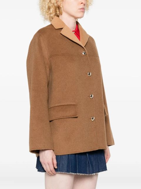 Maje contrasting-collar wool coat - Brown