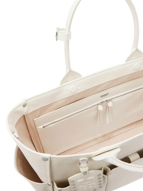 GANNI Posy ostrich-effect shoulder bag - White