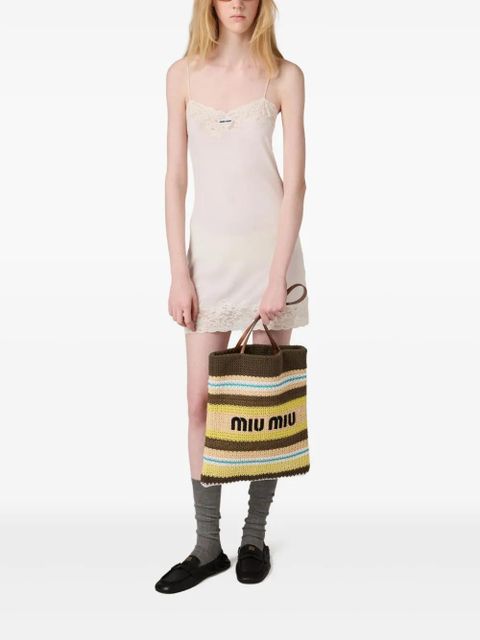 Miu Miu striped crochet tote bag - Grey