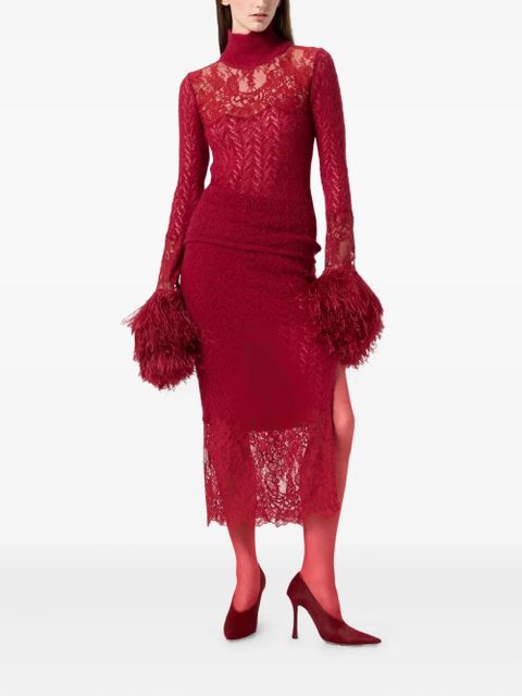 Blumarine feather-trimmed lace top - Red