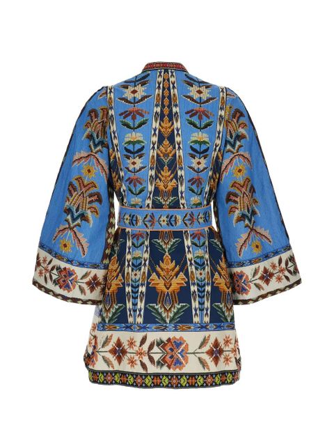 FARM Rio Embroidered Tapestry V-neck mini dress - Blue - zdjęcie produktu nr 2