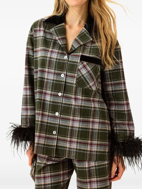 Sleeper checked detachable-feathers pajama - Green