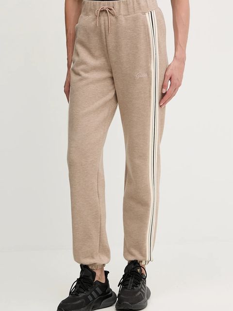 Guess spodnie dresowe z domieszką wełny MURIEL damskie kolor beżowy z aplikacją V5BB17 KCX52