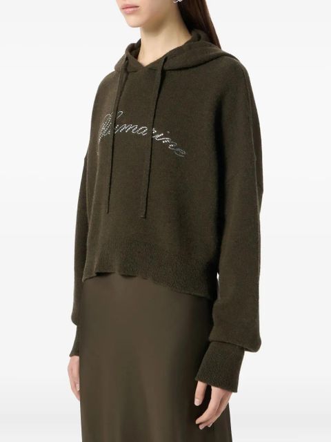 Blumarine cropped logo-embellished hoodie - Green