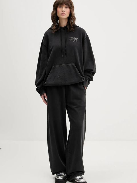 Hugo Blue bluza bawełniana damska kolor czarny z kapturem z aplikacją 50547955 - zdjęcie produktu nr 2