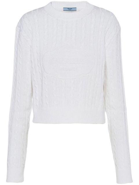 Prada logo-intarsia cable-knit jumper - White - zdjęcie produktu nr 1