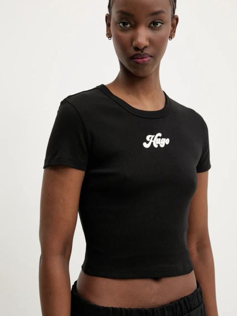 HUGO t-shirt bawełniany damski kolor czarny 50539132