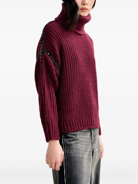 Essentiel Antwerp ribbed-knit crystal-embellishment sweater - Red - zdjęcie produktu nr 2