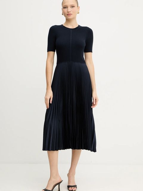 BOSS sukienka kolor granatowy midi rozkloszowana 50535658