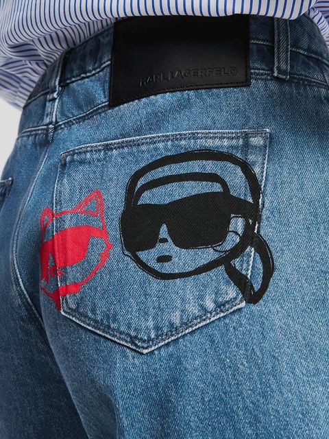 Karl Lagerfeld szorty jeansowe bawełniane IKON damskie kolor niebieski z nadrukiem high waist A2W10151 - zdjęcie produktu nr 2