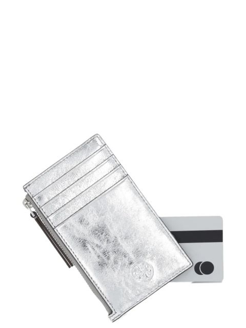 Tory Burch embossed-logo leather cardholder - Silver