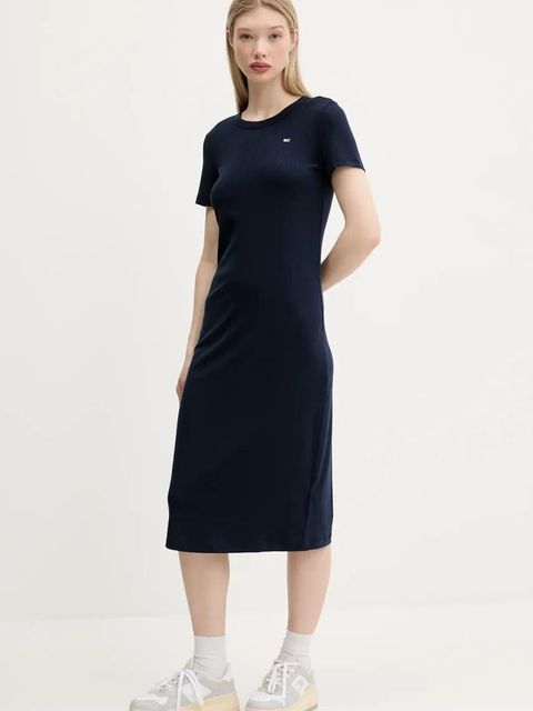 Tommy Jeans sukienka kolor granatowy midi rozkloszowana DW0DW19721 - zdjęcie produktu nr 2