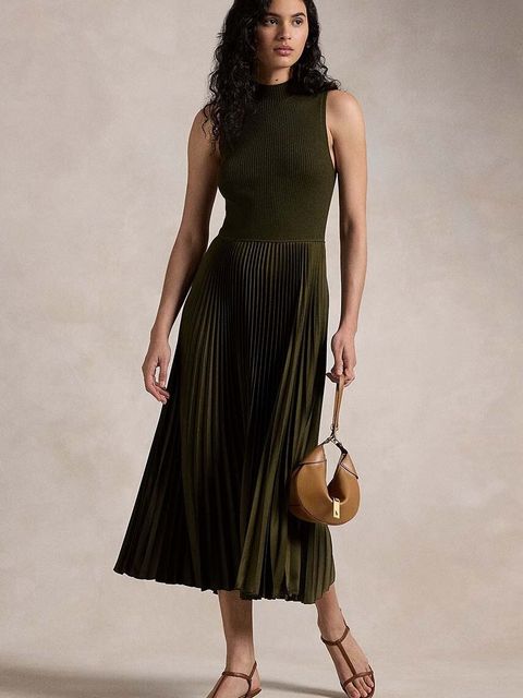 Polo Ralph Lauren sukienka wełniana kolor zielony midi rozkloszowana 211910816