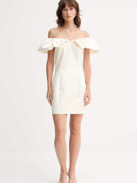 Rotate sukienka kolor beżowy mini dopasowana 114205857