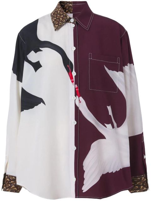 Burberry swan print monogram collar shirt - Brown - zdjęcie produktu nr 1