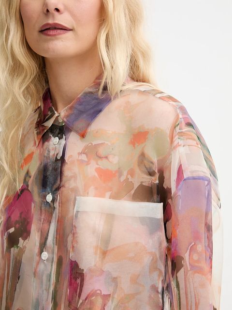 MUNTHE koszula jedwabna PRIAM damska kolor beżowy relaxed z kołnierzykiem klasycznym 252103025219