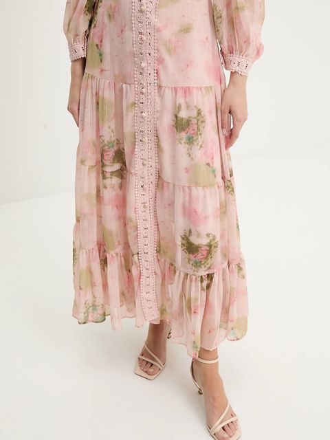 Answear.LAB sukienka kolor różowy maxi rozkloszowana