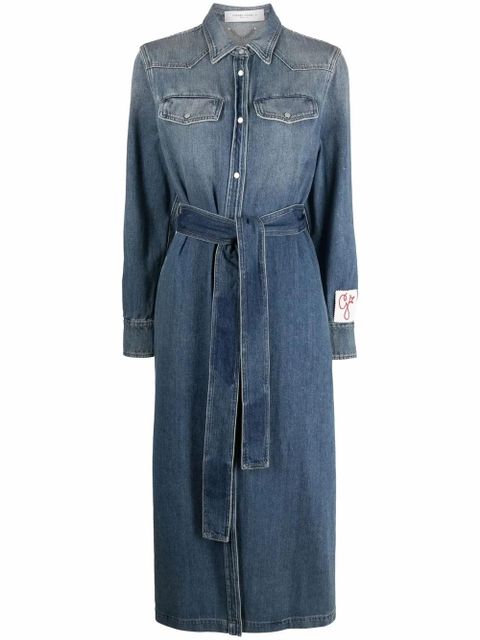 Golden Goose logo-patch long-sleeve denim dress - Blue - zdjęcie produktu nr 1