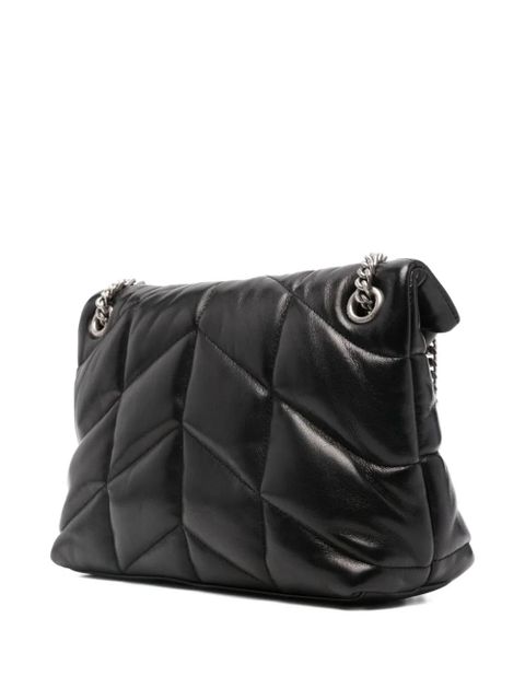 Saint Laurent quilted logo-plaque shoulder bag - Black