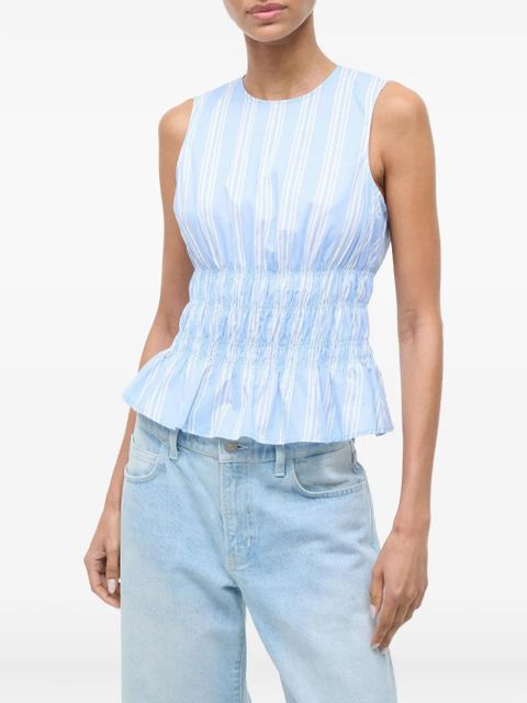 STAUD striped shirred peplum top - Blue - zdjęcie produktu nr 1