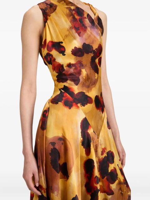 Victoria Beckham draped floral-print asymmetric dress - Yellow