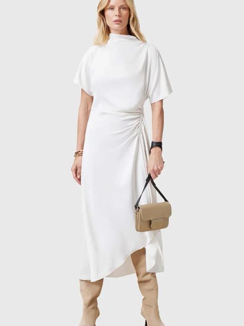 AllSaints sukienka ROSIE kolor biały midi rozkloszowana W043DC