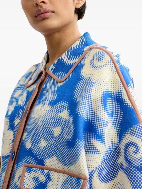 Essentiel Antwerp floral contrast-trim cardigan - Blue