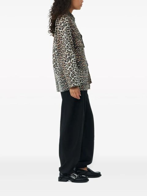 GANNI leopard-print canvas shirt jacket - Brown